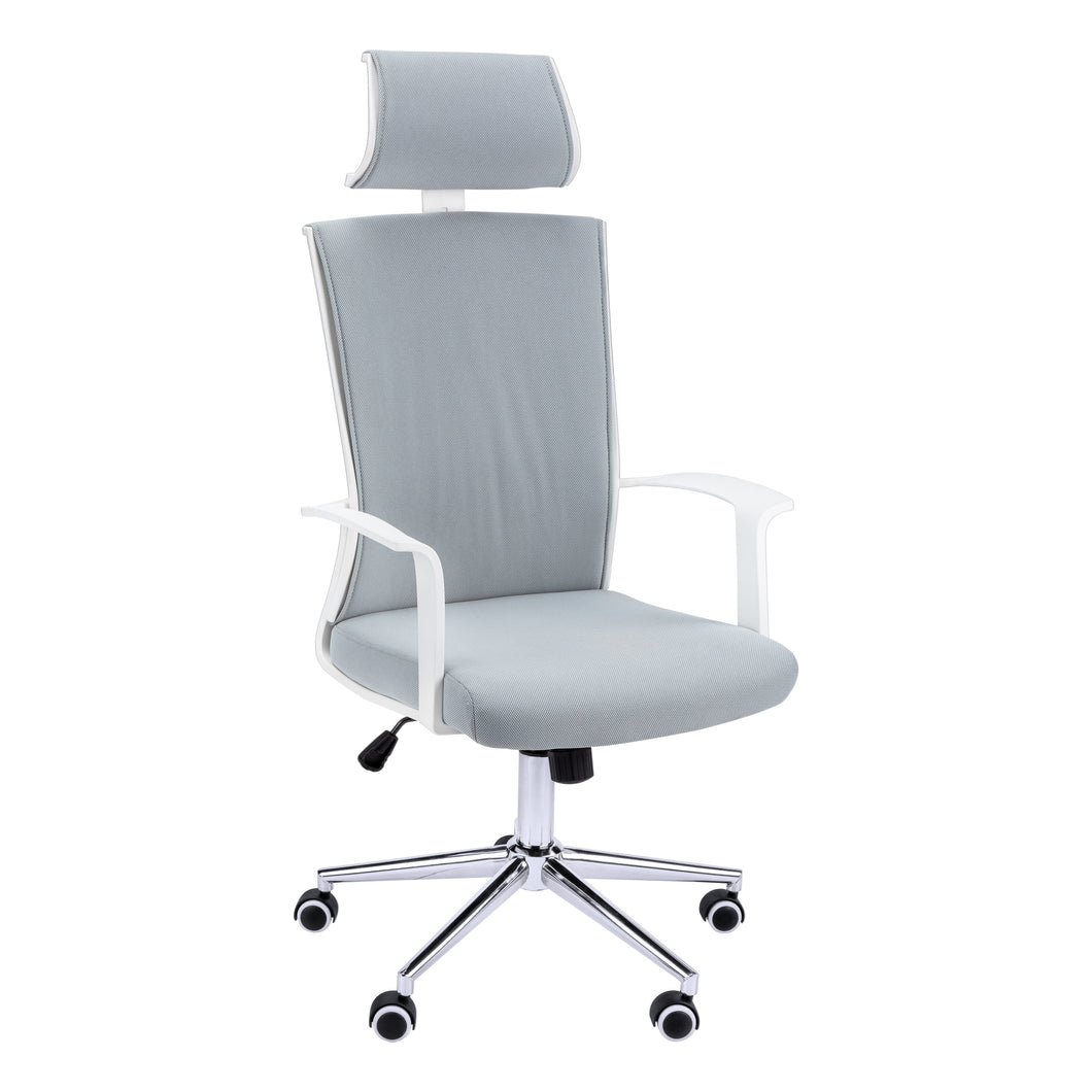 Office Chair, Adjustable Height, Swivel, Ergonomic, Armrests, Computer Desk, Office, Metal Base, Fabric, White, Chrome, Contemporary, Modern