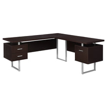 Charger l&#39;image dans la galerie, Computer Desk, Home Office, Corner, Left, Right Set-Up, Storage Drawers, 70&quot;L, L Shape, Metal, Laminate, Dark Brown, Silver, Contemporary, Modern
