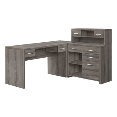 Computer Desk, Home Office, Corner, Left, Right Set-Up, Storage Drawers, L Shape, Laminate, Dark Taupe, Contemporary, Modern