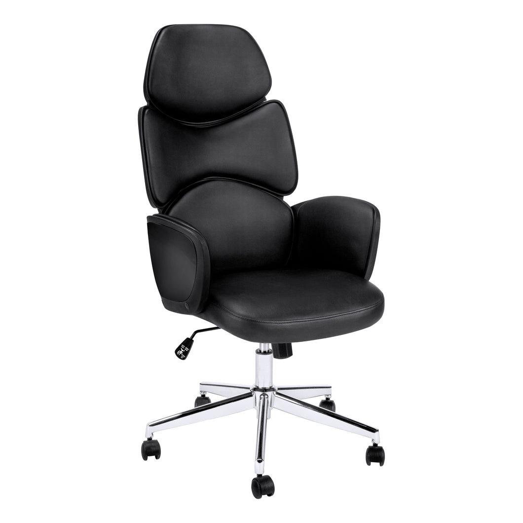 Office Chair, Adjustable Height, Swivel, Ergonomic, Armrests, Computer Desk, Office, Metal Base, Leather Look, Acrylic, Glossy Black, Chrome, Contemporary, Modern