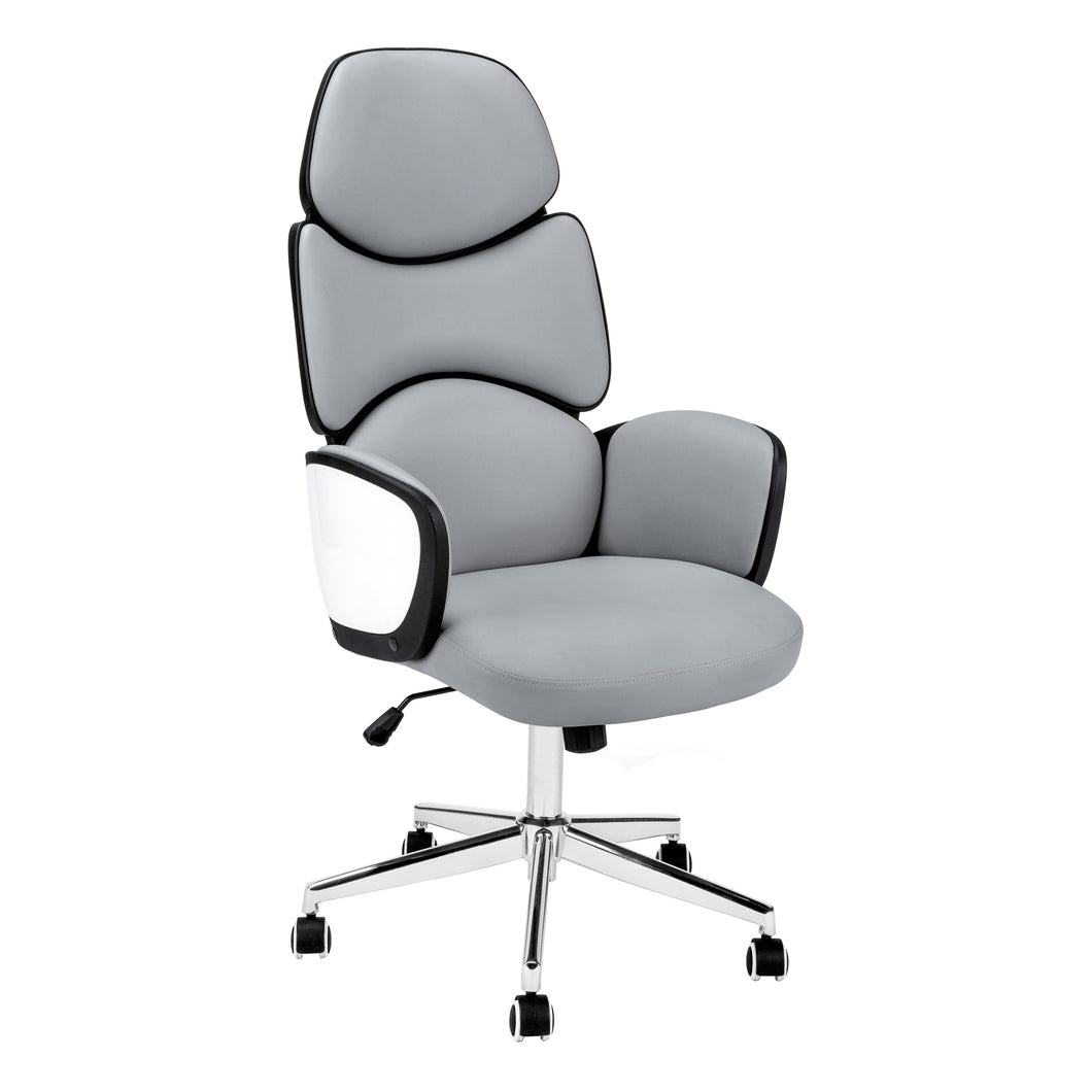 Office Chair, Adjustable Height, Swivel, Ergonomic, Armrests, Computer Desk, Office, Metal Base, Leather Look, Acrylic, Glossy White, Grey, Chrome, Contemporary, Modern