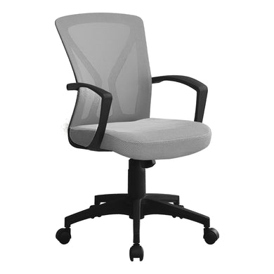 Office Chair - Mid-Back / Fixed Armrests - Adjustable Height - Grey Mesh / Black