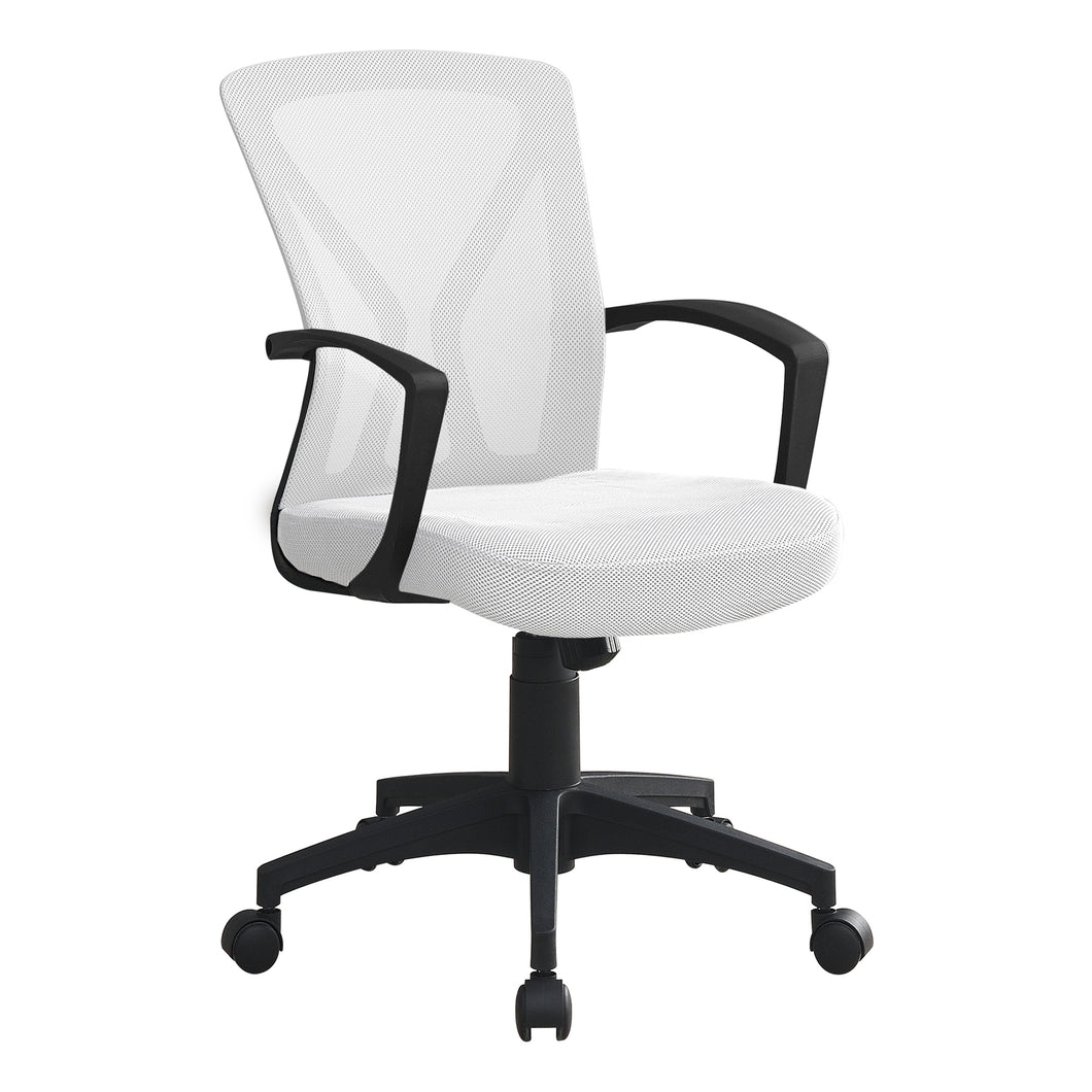 Office Chair - Mid-Back / Fixed Armrests - Adjustable Height - White Mesh / Black