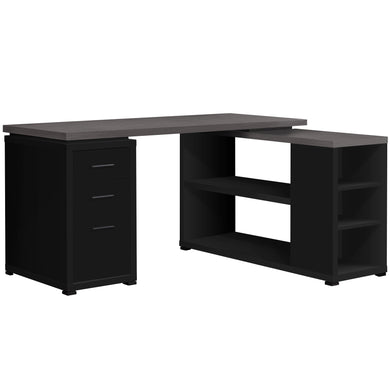 Computer Desk, Home Office, Corner, Left, Right Set-Up, Storage Drawers, L Shape, Laminate, Black, Grey, Contemporary, Modern