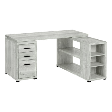 Computer Desk, Home Office, Corner, Left, Right Set-Up, Storage Drawers, L Shape, Laminate, Grey Reclaimed Wood Look, Black, Contemporary, Modern