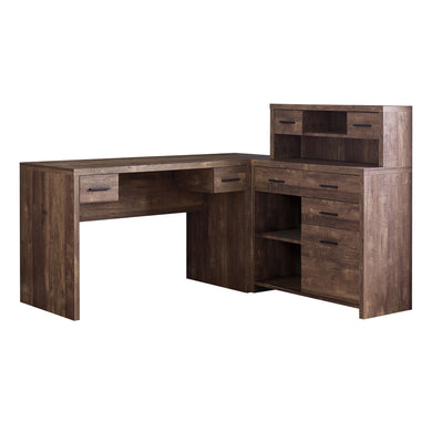 Computer Desk, Home Office, Corner, Left, Right Set-Up, Storage Drawers, L Shape, Laminate, Brown Reclaimed Wood Look, Contemporary, Modern