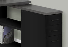 Load image into Gallery viewer, Computer Desk, Home Office, Corner, Left, Right Set-Up, Storage Drawers, L Shape, Metal, Laminate, Black, Grey, Contemporary, Modern
