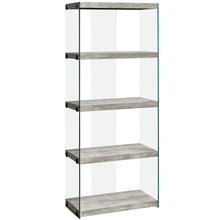 Load image into Gallery viewer, Bookshelf, Bookcase, Etagere, 5 Tier, Office, Bedroom, 60&quot;H, Tempered Glass, Laminate, Grey Reclaimed Wood Look, Black, Contemporary, Modern
