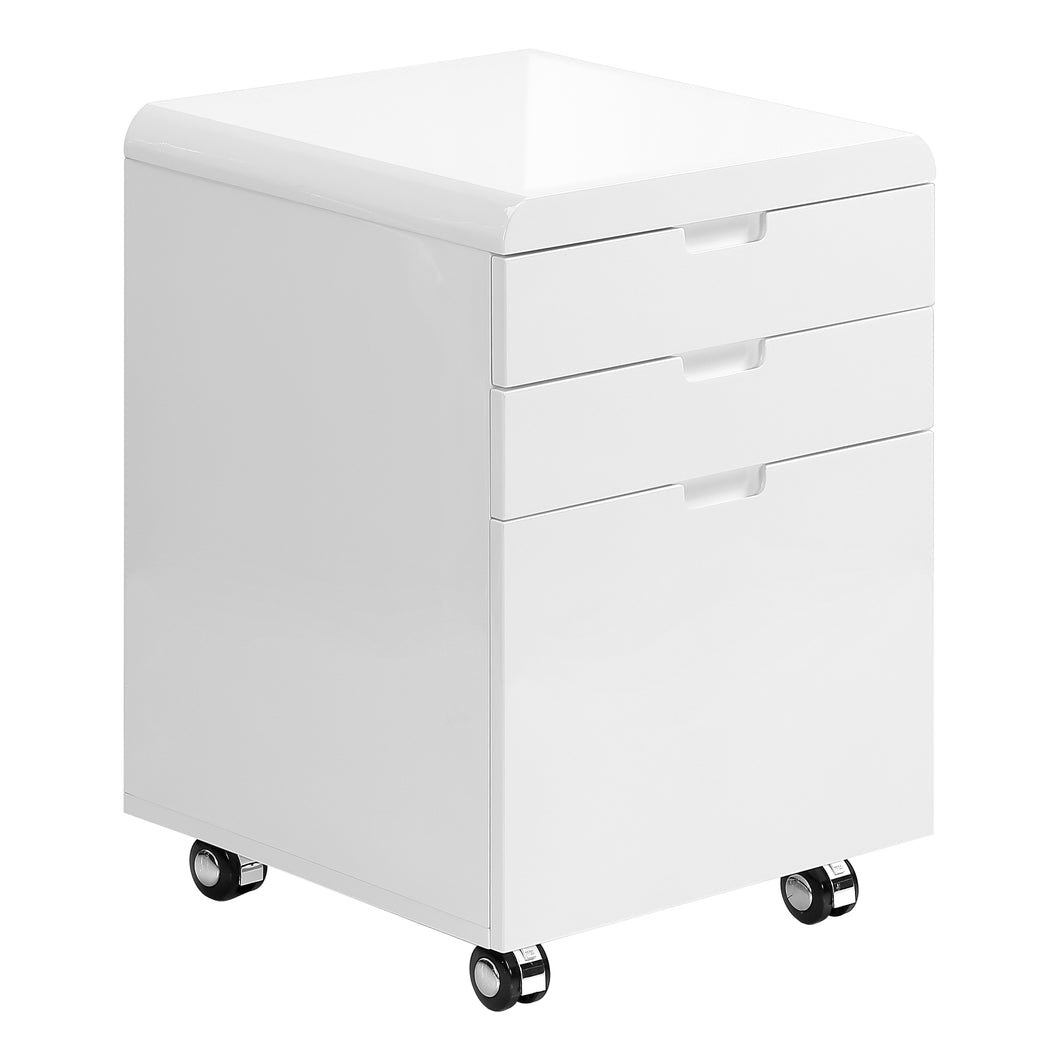 Filing Cabinet - 3 Drawers / White Gloss / Castors