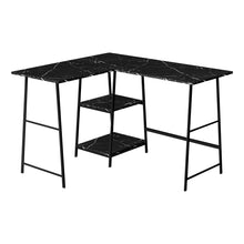 Charger l&#39;image dans la galerie, Computer Desk, Home Office, Corner, Storage Shelves, 48&quot;L, L Shape, Metal Legs, Laminate, Black Marble-Look, Contemporary, Industrial, Modern
