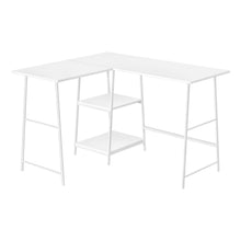 Load image into Gallery viewer, Computer Desk, Home Office, Corner, Storage Shelves, 48&quot;L, L Shape, Metal Legs, Laminate, White Top, Contemporary, Industrial, Modern
