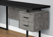 Charger l&#39;image dans la galerie, Bureau d&#39;ordinateur, bureau à domicile, coin, configuration gauche, droite, tiroirs de rangement, 70&quot;L, forme L, métal, stratifié, béton gris, noir, contemporain, moderne
