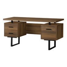 Load image into Gallery viewer, Computer Desk, Home Office, Laptop, Left, Right Set-Up, Storage Drawers, 60&quot;L, Metal, Laminate, Walnut, Black, Contemporary, Modern
