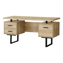 Load image into Gallery viewer, Computer Desk, Home Office, Laptop, Left, Right Set-Up, Storage Drawers, 60&quot;L, Metal, Laminate, Natural, Black, Contemporary, Modern
