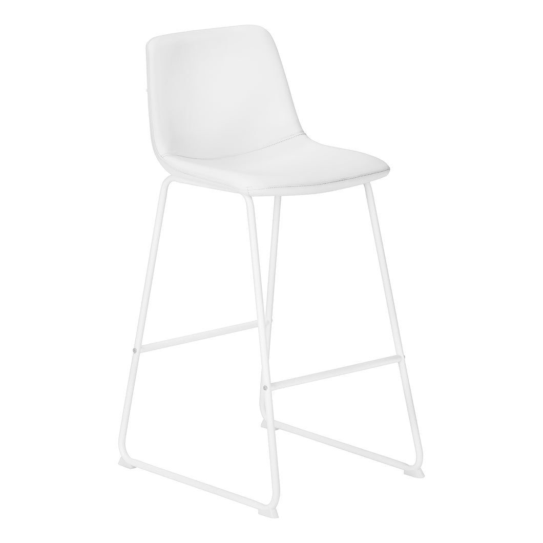 Office Chair - Standing Desk / Metal Frame - Curved Backrest / White Leather-Look / White