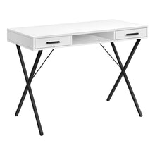 Charger l&#39;image dans la galerie, Computer Desk - 2 Storage Drawers / 1 Cubby / Metal X-Shaped Legs - 42&quot;L - White / Black
