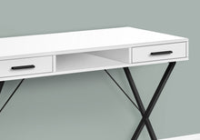 Charger l&#39;image dans la galerie, Computer Desk - 2 Storage Drawers / 1 Cubby / Metal X-Shaped Legs - 42&quot;L - White / Black
