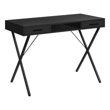 Charger l&#39;image dans la galerie, Computer Desk - 2 Storage Drawers / 1 Cubby / Metal X-Shaped Legs - 42&quot;L - Black / Black
