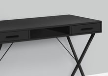 Charger l&#39;image dans la galerie, Computer Desk - 2 Storage Drawers / 1 Cubby / Metal X-Shaped Legs - 42&quot;L - Black / Black
