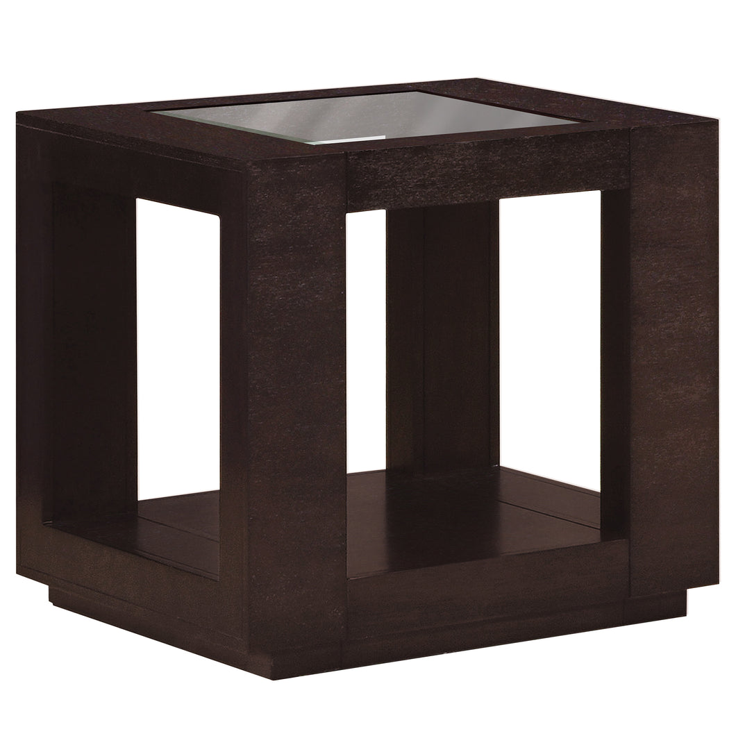 Accent Table, Side, End, Nightstand, Lamp, Living Room, Bedroom, Venner, Tempered Glass, Dark Brown, Clear, Transitional