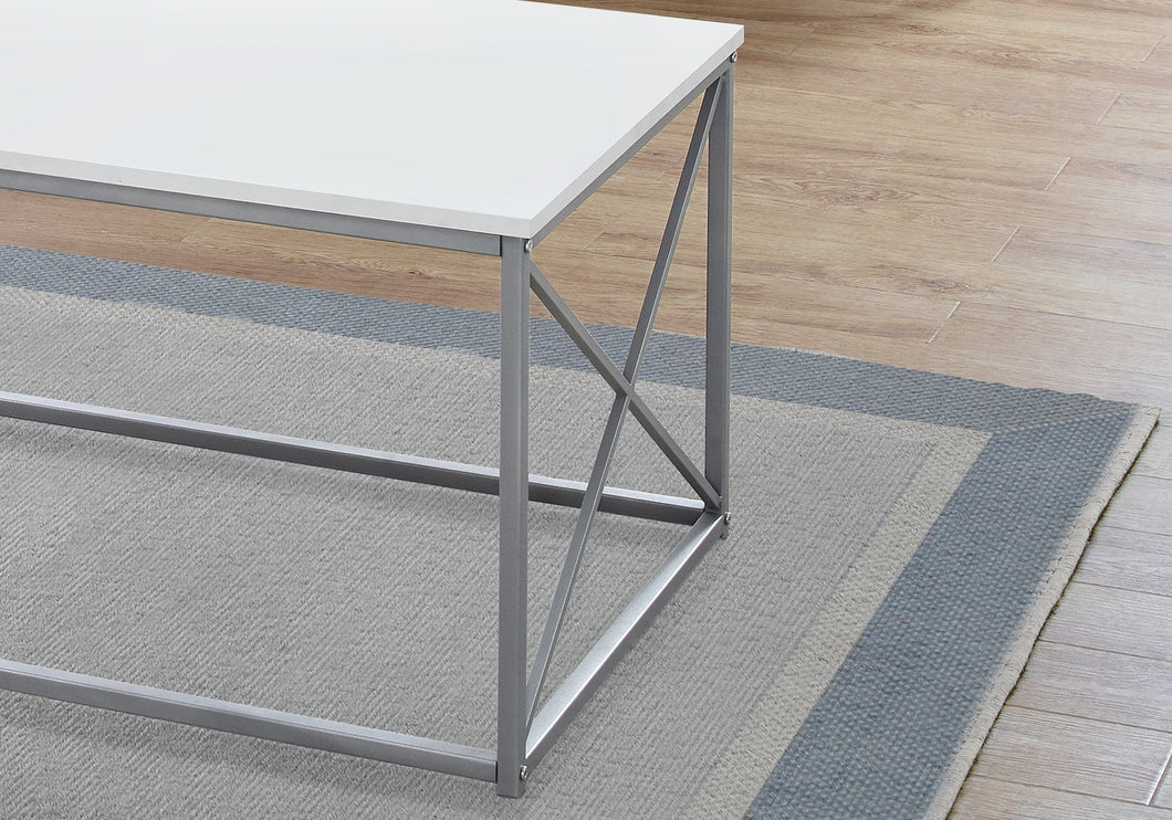 Ensemble de Table, ensemble de 3 pièces, café, bout, côté, accent, salon, stratifié, pieds en métal, blanc, blanc, contemporain, moderne