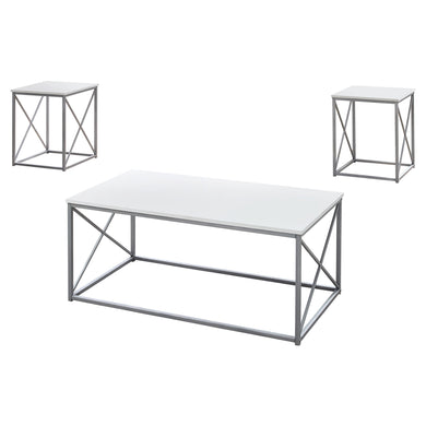 Table Set, 3Pcs Set, Coffee, End, Side, Accent, Living Room, Laminate, Metal Legs, White, White, Contemporary, Modern