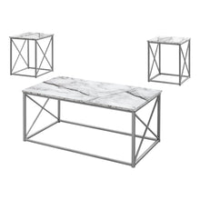 Charger l&#39;image dans la galerie, Table Set - 3Pcs Set / White Marble / Silver Metal
