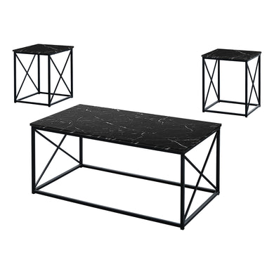 Table Set - 3Pcs Set / Black Marble / Black Metal