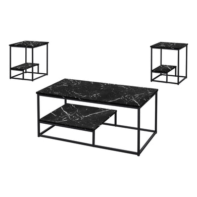 Table Set - 3Pcs Set / Black Marble / Black Metal