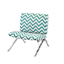 Load image into Gallery viewer, Accent Chair, Armless, Modern, Fabric, Living Room, Bedroom, Chevron Fabric, Metal Legs, Green, Chrome, Contemporary, Modern
