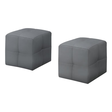Ottoman, Pouf, Footrest, Foot Stool, Set Of 2, Leather Look, Grey, Contemporary, Modern