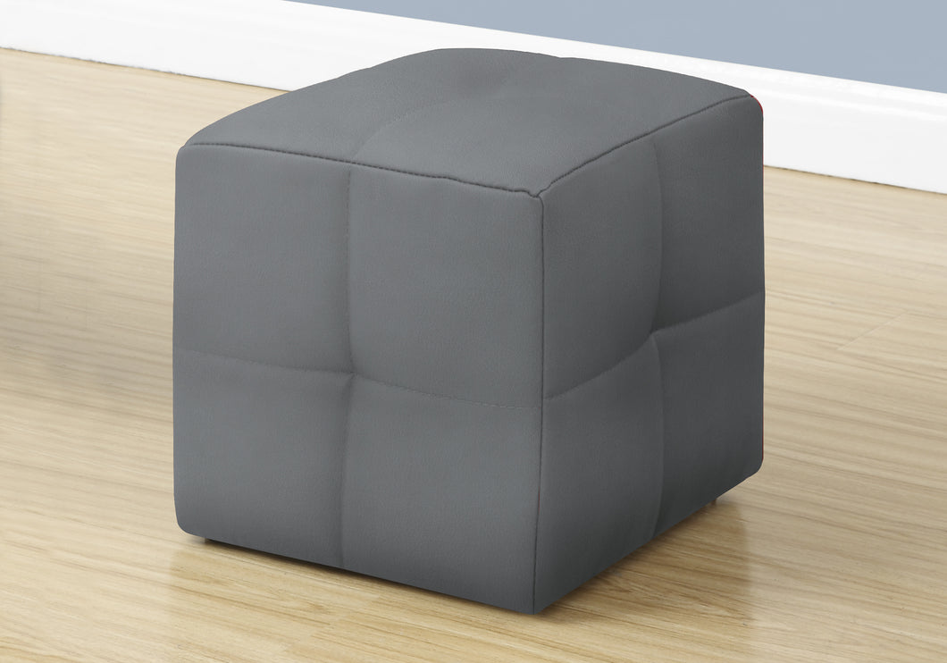 Ottoman, Pouf, Footrest, Foot Stool, Set Of 2, Leather Look, Grey, Contemporary, Modern
