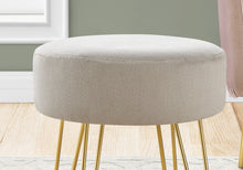 Load image into Gallery viewer, Ottoman, Pouf, Footrest, Foot Stool, 14&quot; Round, Fabric, Metal Legs, Beige, Gold, Contemporary, Modern
