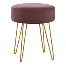 Load image into Gallery viewer, Ottoman, Pouf, Footrest, Foot Stool, 14&quot; Round, Fabric, Metal Legs, Plum, Gold, Contemporary, Modern
