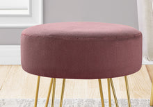 Load image into Gallery viewer, Ottoman, Pouf, Footrest, Foot Stool, 14&quot; Round, Fabric, Metal Legs, Plum, Gold, Contemporary, Modern
