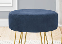 Charger l&#39;image dans la galerie, Ottoman, Pouf, Repose-pieds, Tabouret, 14&quot; Rond, Tissu, Pieds en métal, Bleu, Or, Contemporain, Moderne
