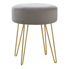 Charger l&#39;image dans la galerie, Ottoman, Pouf, Footrest, Foot Stool, 14&quot; Round, Fabric, Metal Legs, Grey, Gold, Contemporary, Modern
