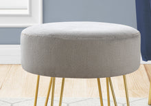 Charger l&#39;image dans la galerie, Ottoman, Pouf, Repose-pieds, Tabouret, 14&quot; Rond, Tissu, Pieds en métal, Gris, Or, Contemporain, Moderne
