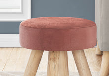 Charger l&#39;image dans la galerie, Ottoman, Pouf, Repose-pieds, Tabouret, 12&quot; Rond, Tissu velours, Pieds en bois, Rose, Naturel, Contemporain, Moderne
