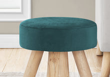 Load image into Gallery viewer, Ottoman, Pouf, Footrest, Foot Stool, 12&quot; Round, Velvet Fabric, Wood Legs, Turquoise, Natural, Contemporary, Modern
