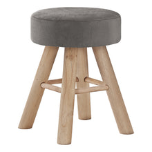 Charger l&#39;image dans la galerie, Ottoman, Pouf, Footrest, Foot Stool, 12&quot; Round, Velvet Fabric, Wood Legs, Grey, Natural, Contemporary, Modern
