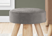 Charger l&#39;image dans la galerie, Ottoman, Pouf, Repose-pieds, Tabouret, 12&quot; Rond, Tissu velours, Pieds en bois, Gris, Naturel, Contemporain, Moderne
